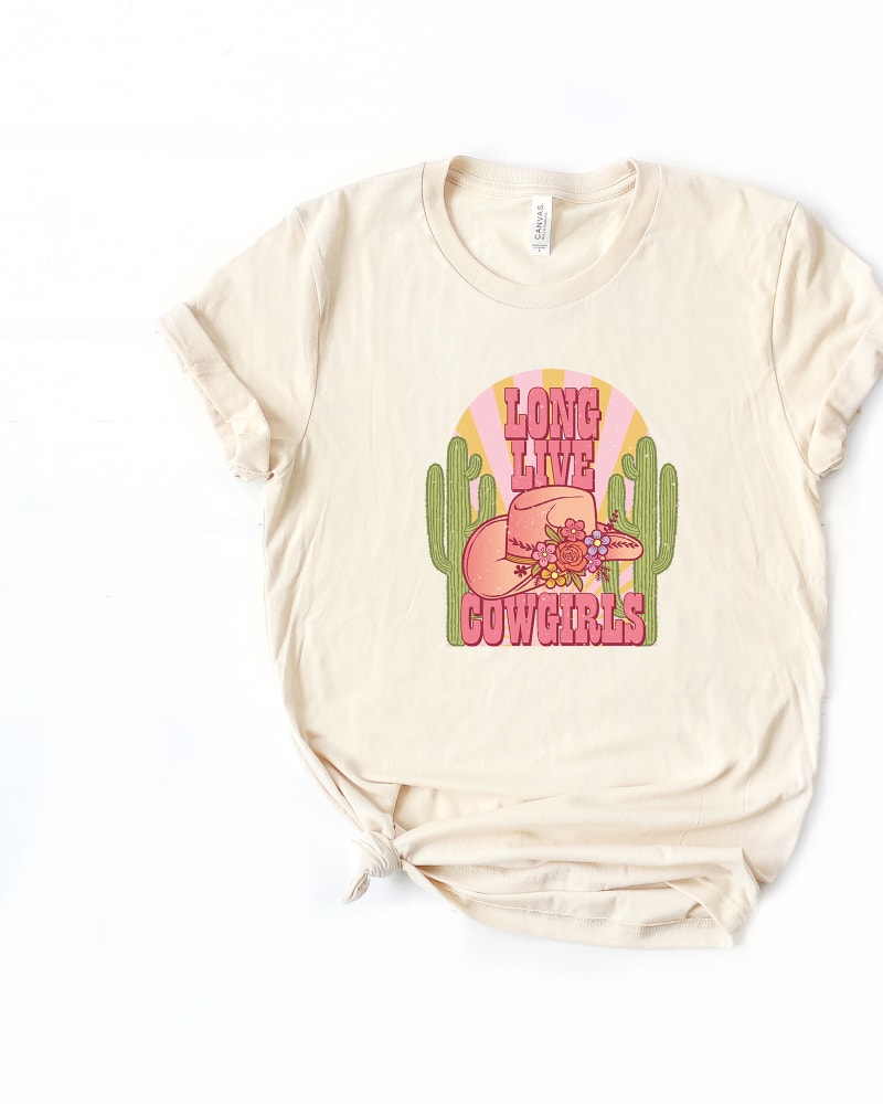 Front of a size XL Long Live Cowgirls Cactus Short Sleeve Graphic Tee in Cream by Simply Sage Market. | dia_product_style_image_id:295489